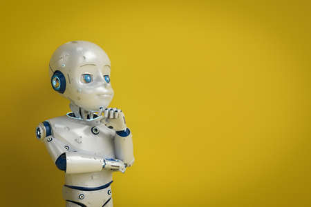 3d rendering cute robot or artificial intelligenceâ robot with cartoon character think